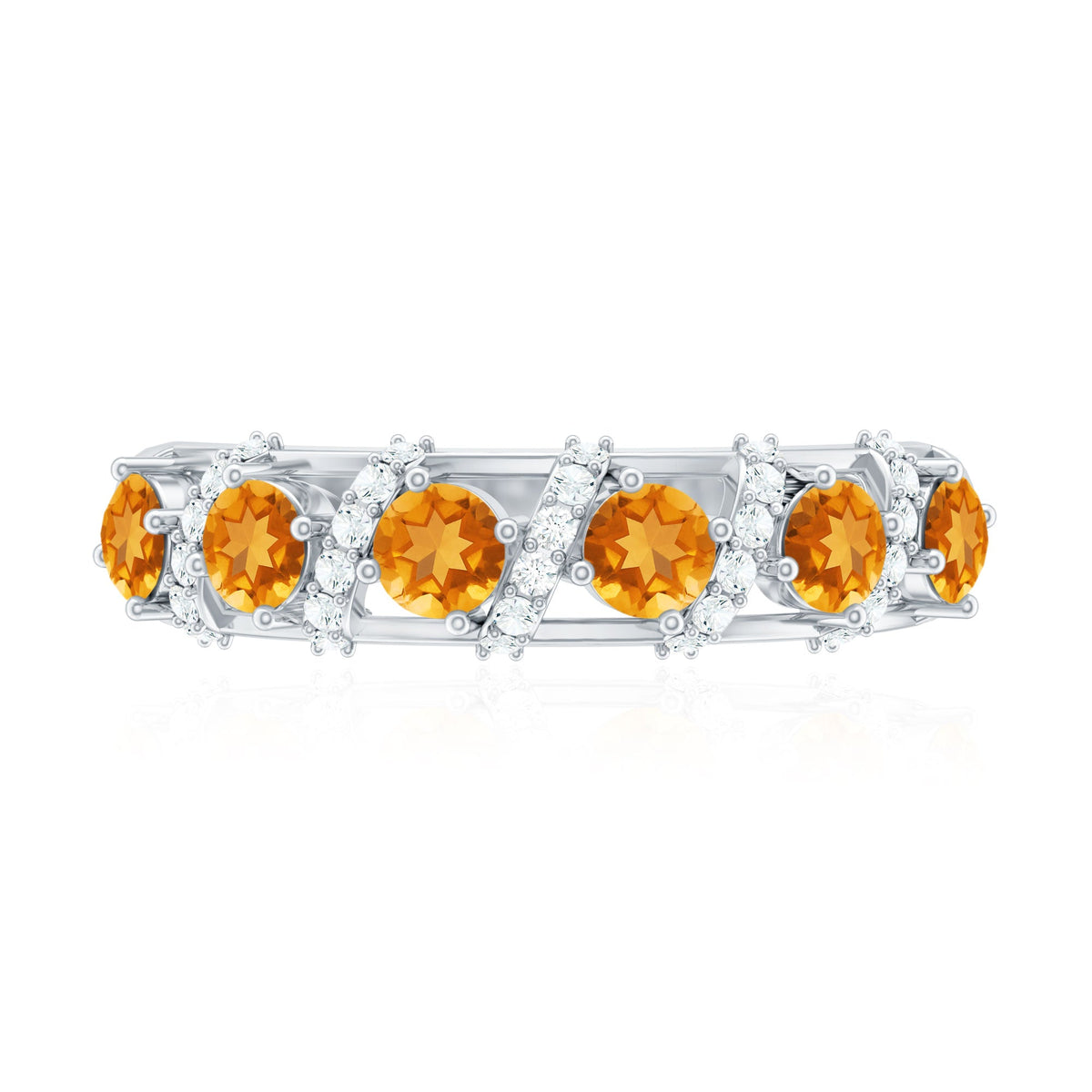 Natural Citrine Diamond Half Eternity Wedding Anniversary Ring