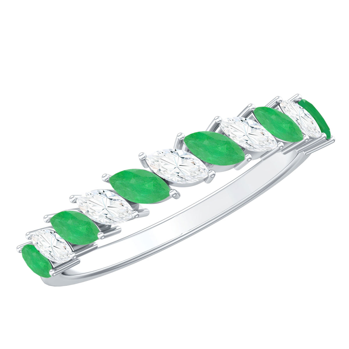 Genuine Marquise Emerald Diamond Half Eternity Ring for Wedding
