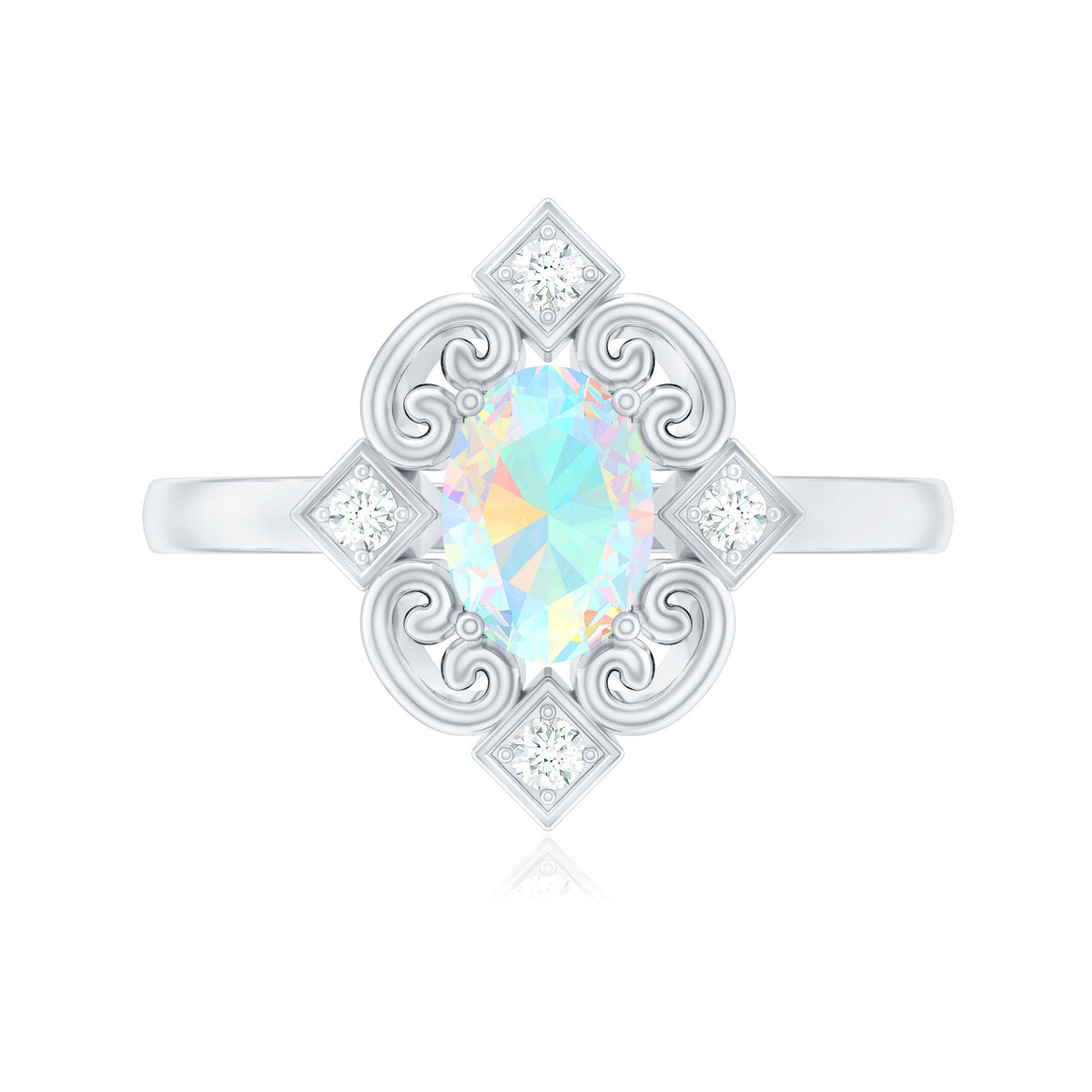 Oval Cut Certified Ethiopian Opal Vintage Inspired Engagement Ring with Diamond
