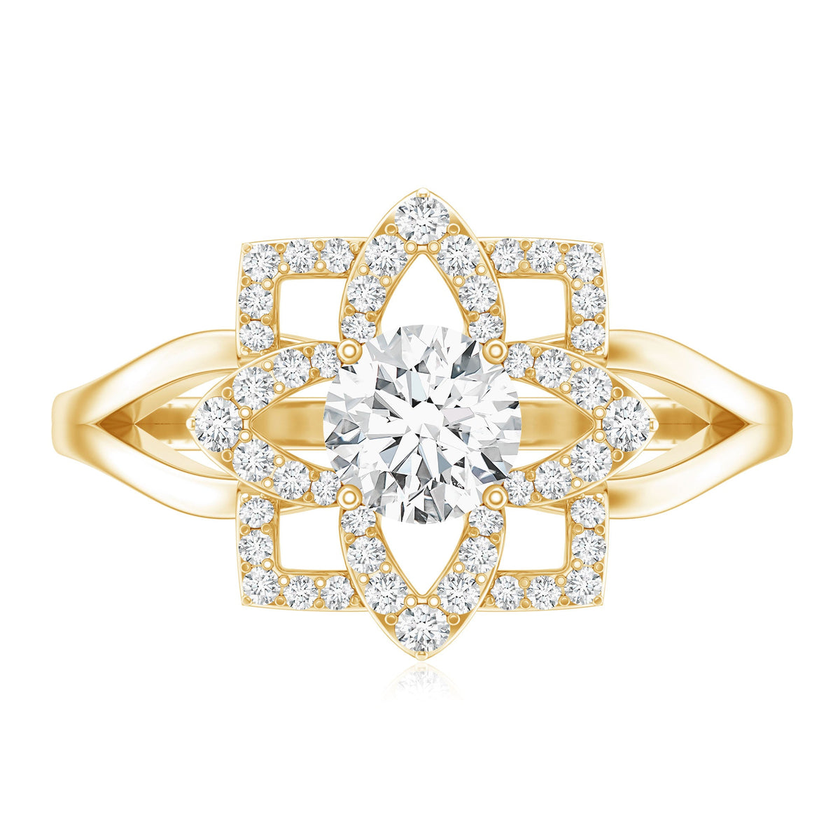 Certified Moissanite Floral Engagement Ring with Split Shank
