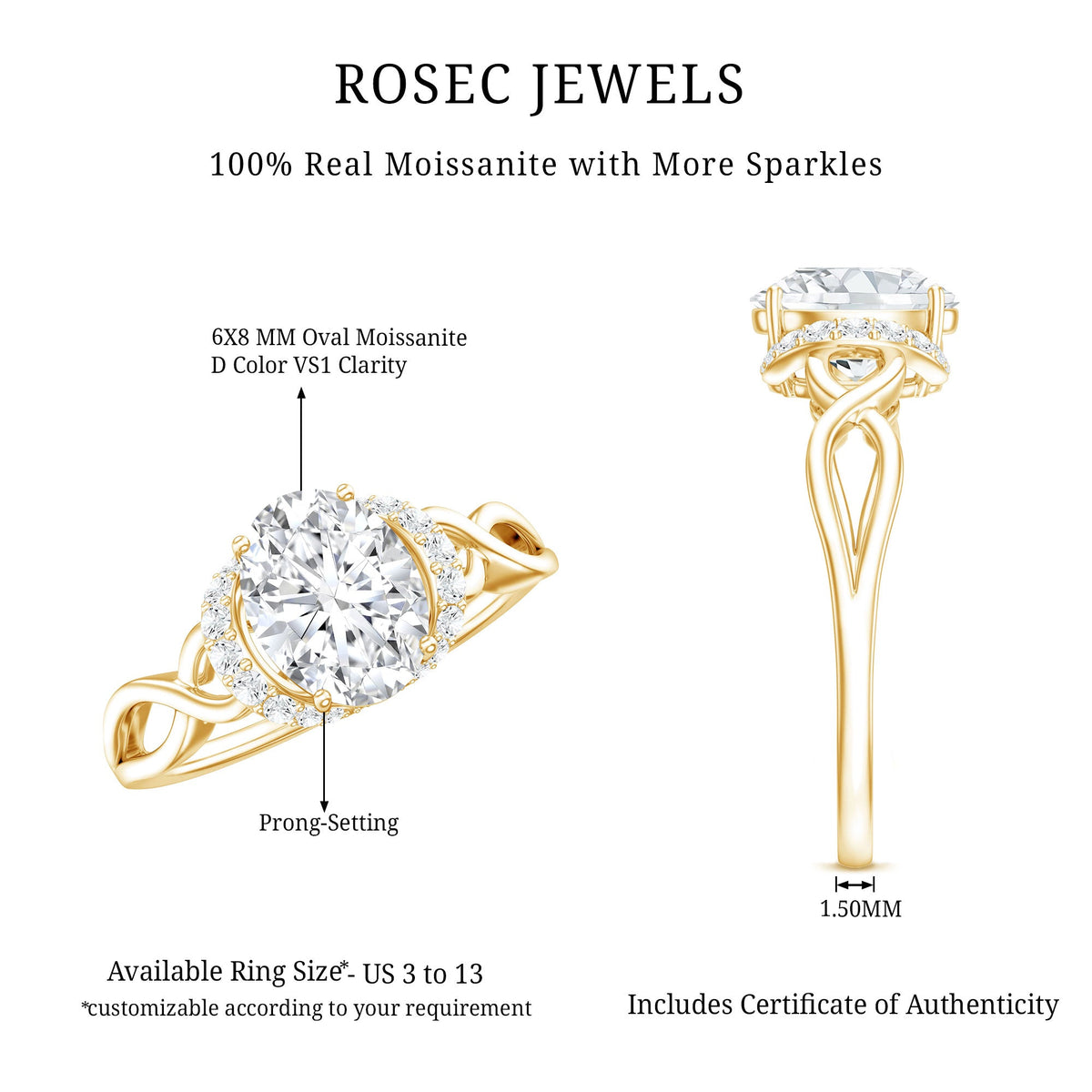 Oval Shape Moissanite Engagement Ring With Certificate