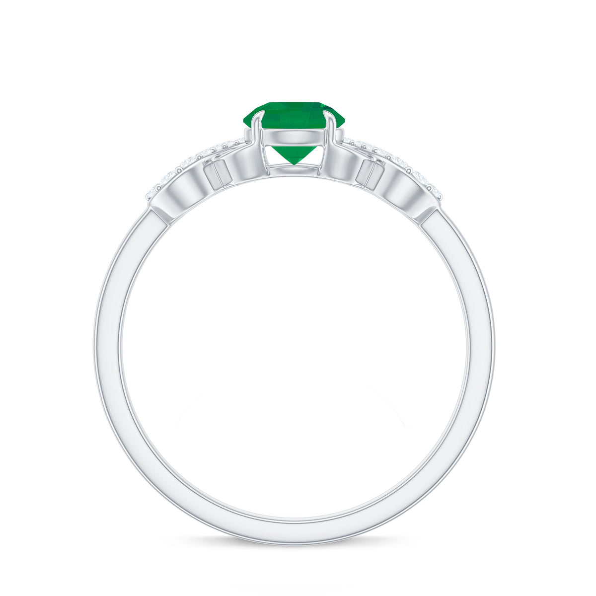 Real Emerald Diamond Promise Engagement Ring with Criss Cross Shank