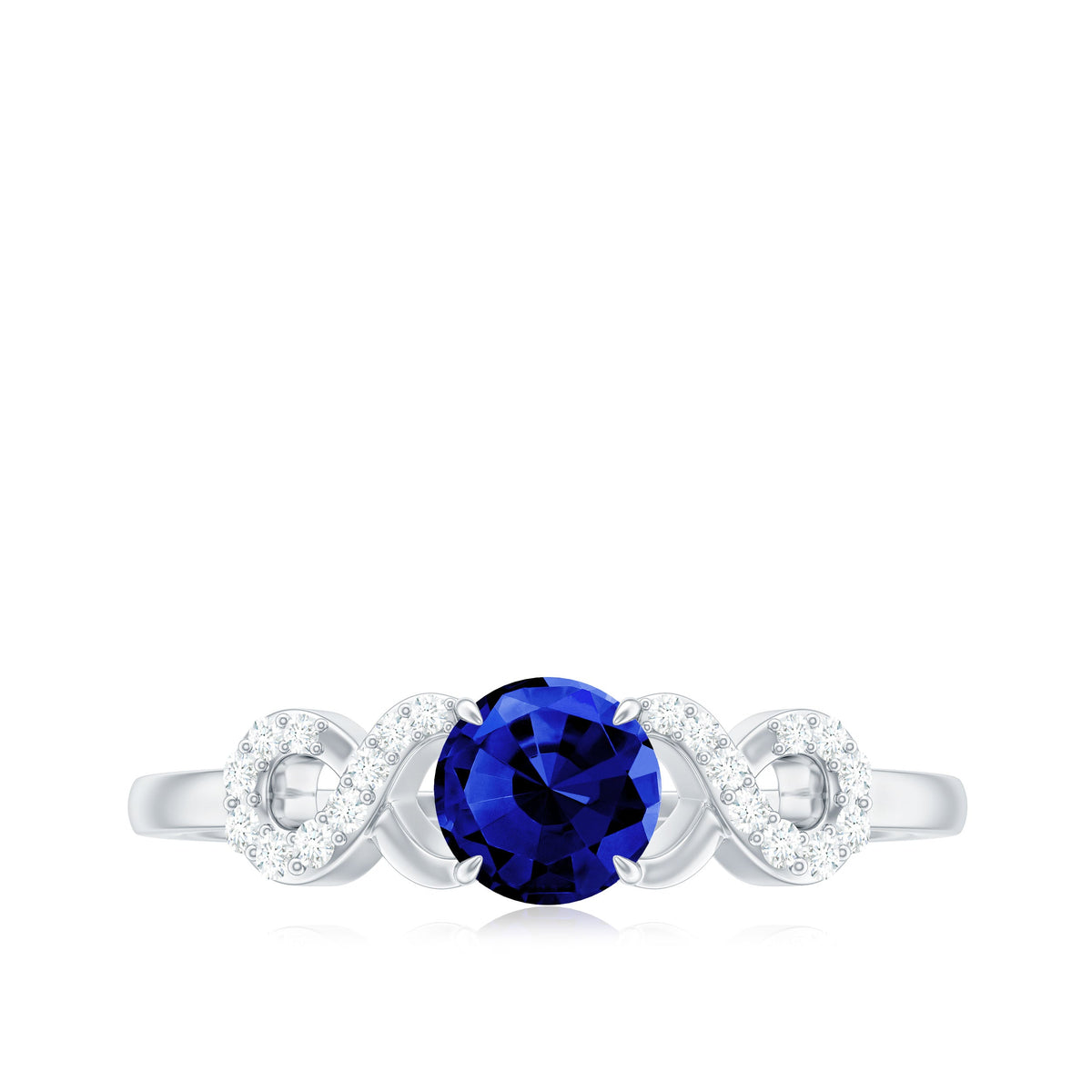 Certified 0.6 Carat Lab Grown Blue Sapphire Engagement Ring with Diamond Infinity Knot