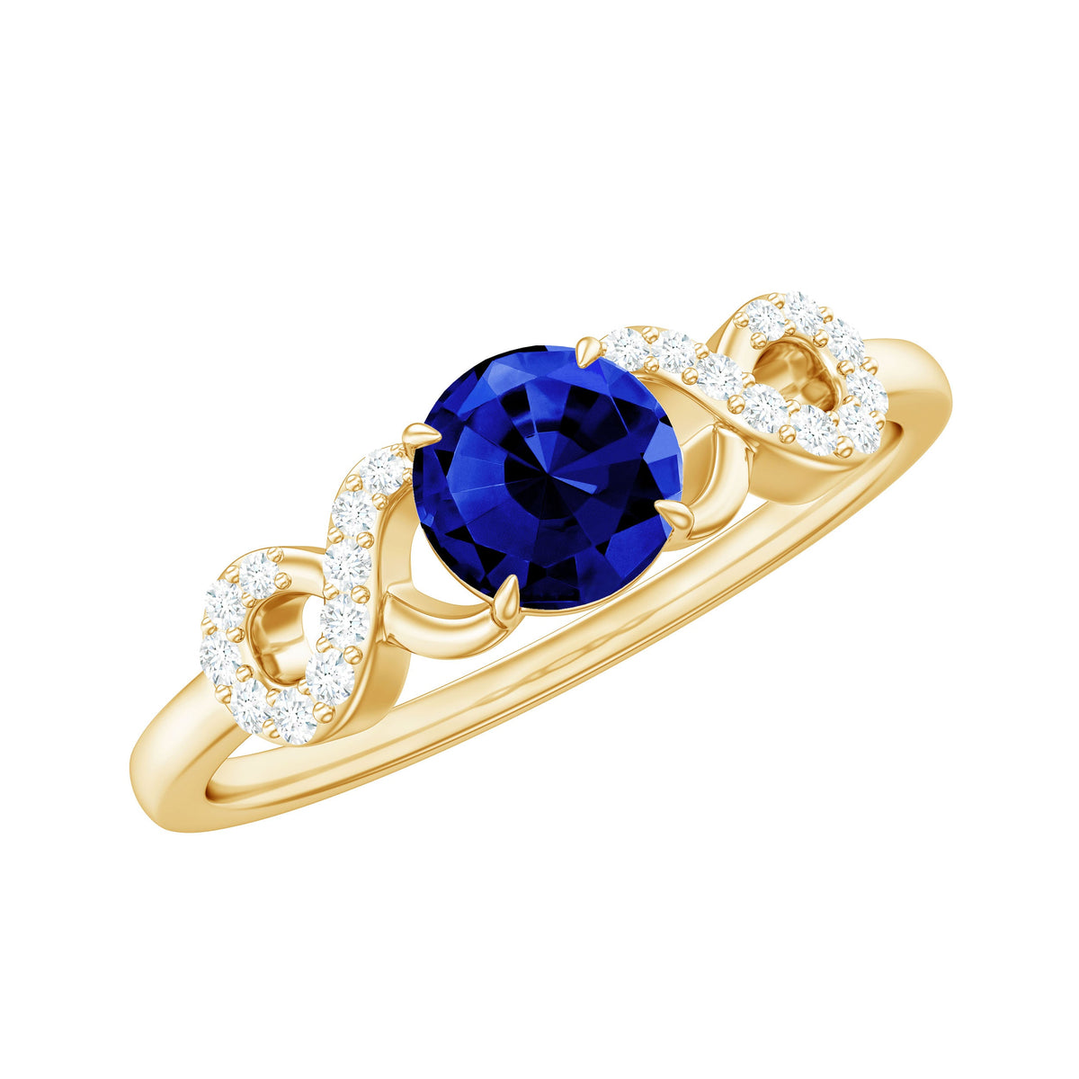 Certified 0.6 Carat Lab Grown Blue Sapphire Engagement Ring with Diamond Infinity Knot