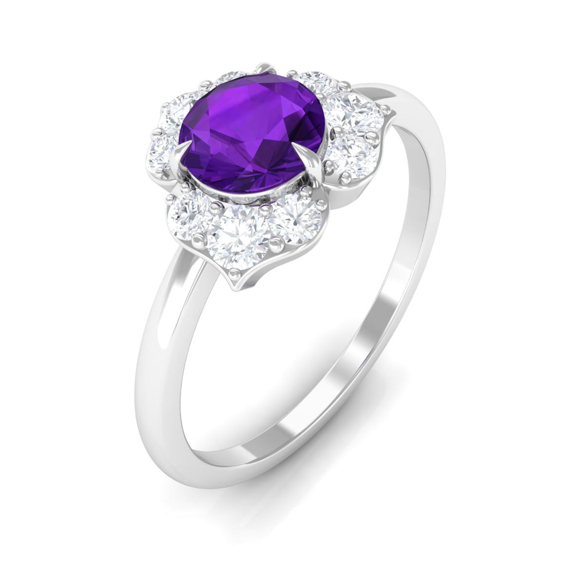 Real Amethyst Flower Engagement Ring with Diamond