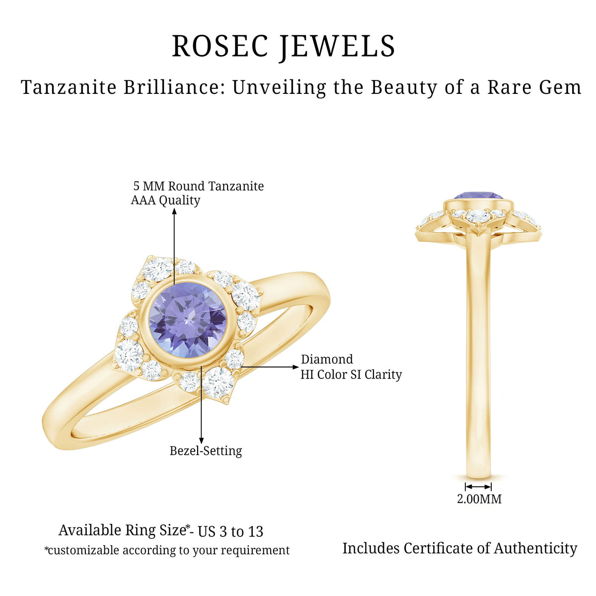 Certified Real Tanzanite Flower Engagement Ring with Diamond