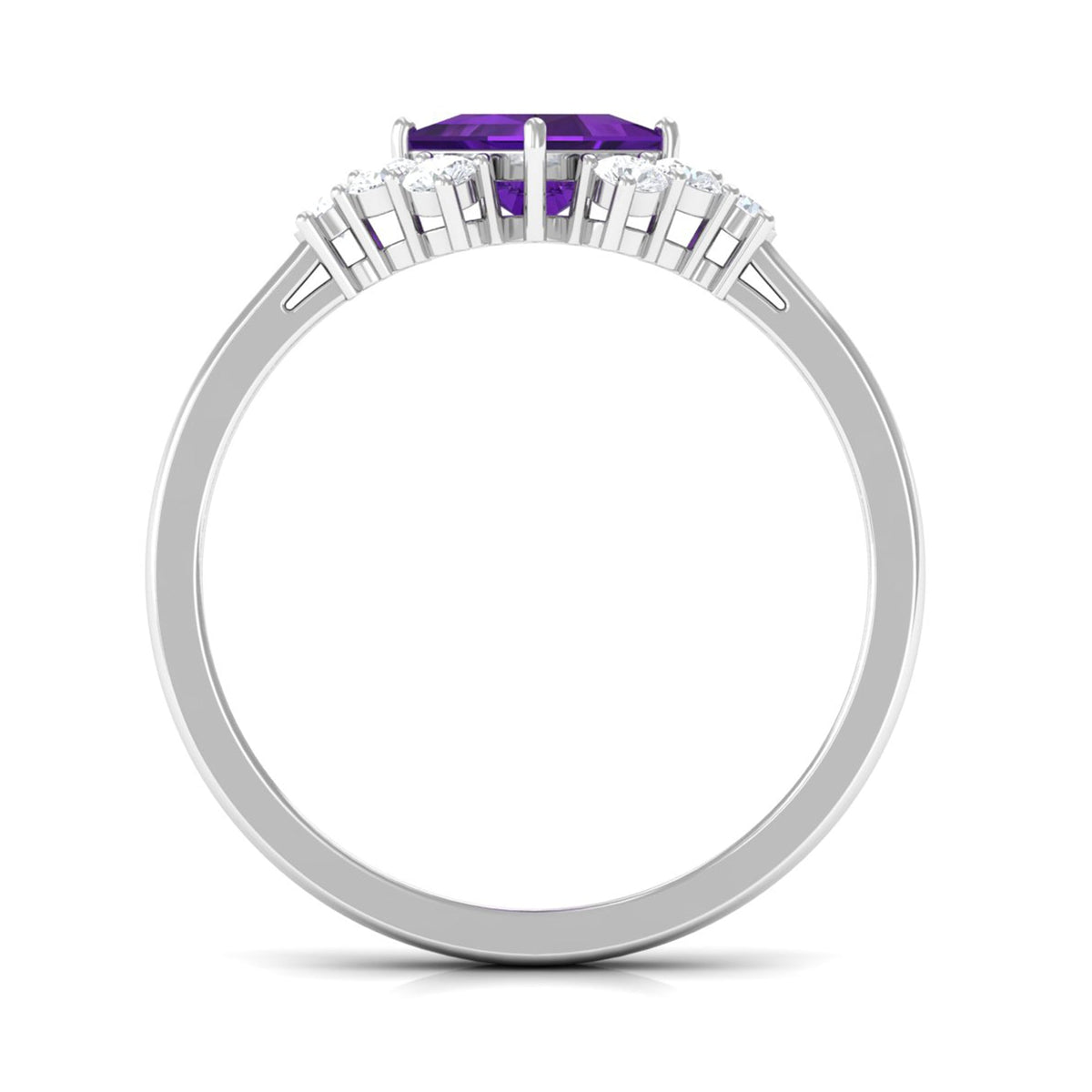 Natural 1.2 Carat Amethyst Princess Cut Engagement Ring with Diamond