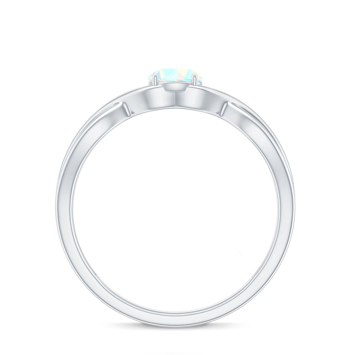 Natural Ethiopian Rainbow Opal Promise Ring with Crossover Shank
