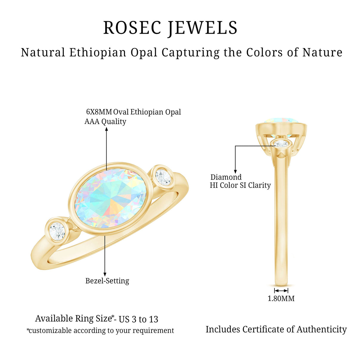 Oval Cut Ethiopian Opal East West Engagement Ring with Diamond