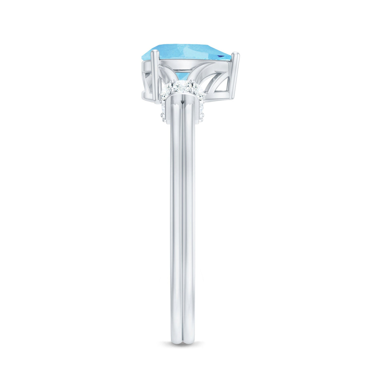 1 Carat Pear Shape Aquamarine and Diamond Solitaire Ring in Split Shank
