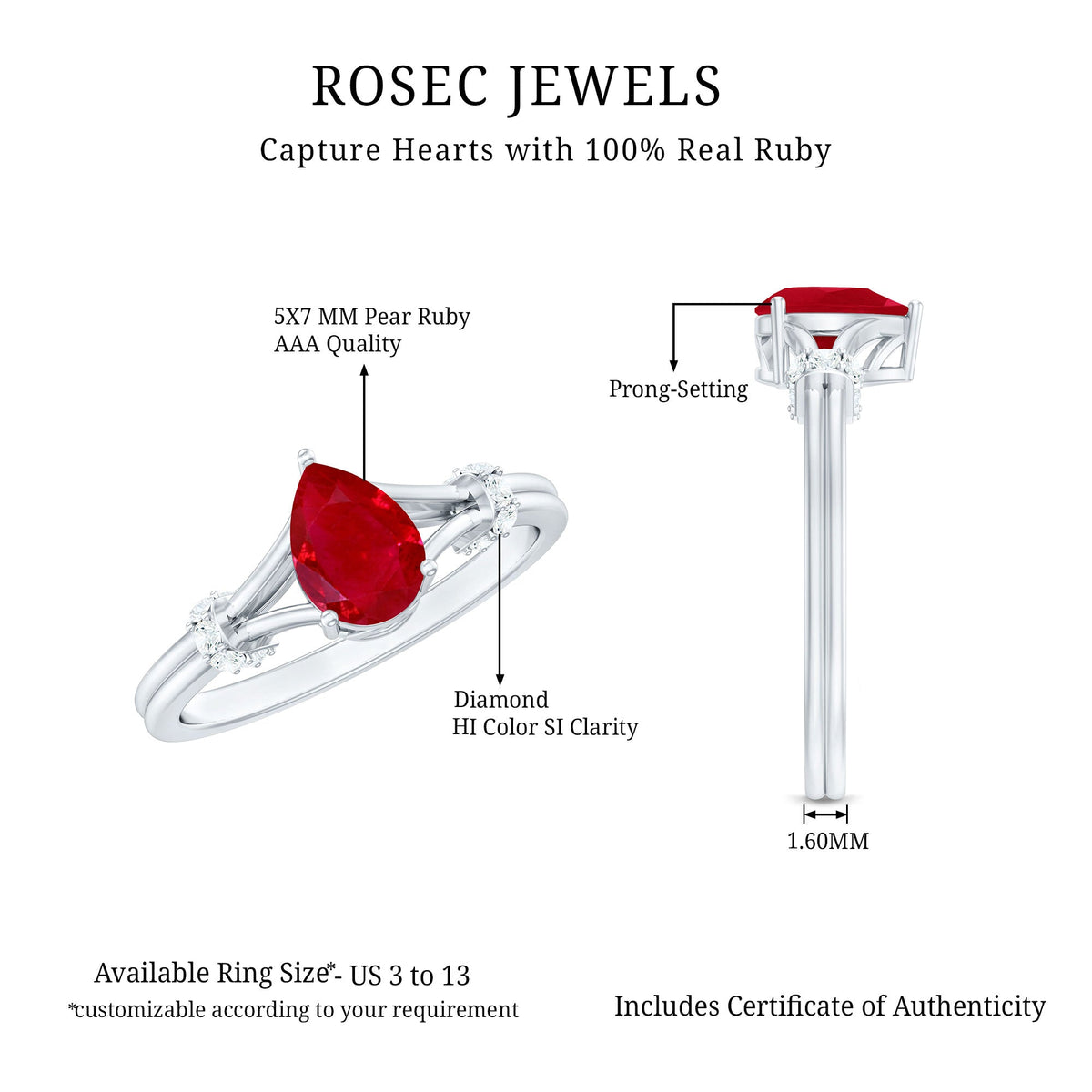 Real 0.8 Carat Ruby Pear Shaped Engagement Ring with Diamond