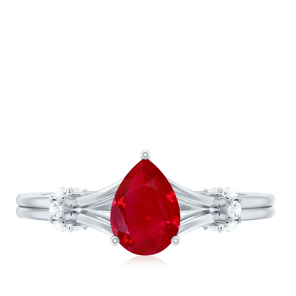 Real 0.8 Carat Ruby Pear Shaped Engagement Ring with Diamond