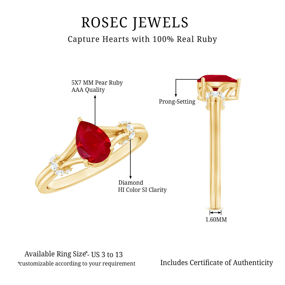 Real 0.8 Carat Ruby Pear Shaped Engagement Ring with Diamond