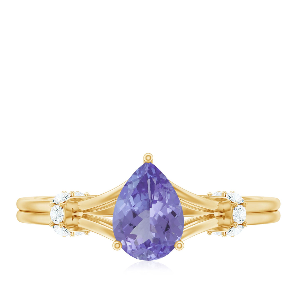 Natural Pear Shape Tanzanite Diamond Engagement Ring with Split Shank