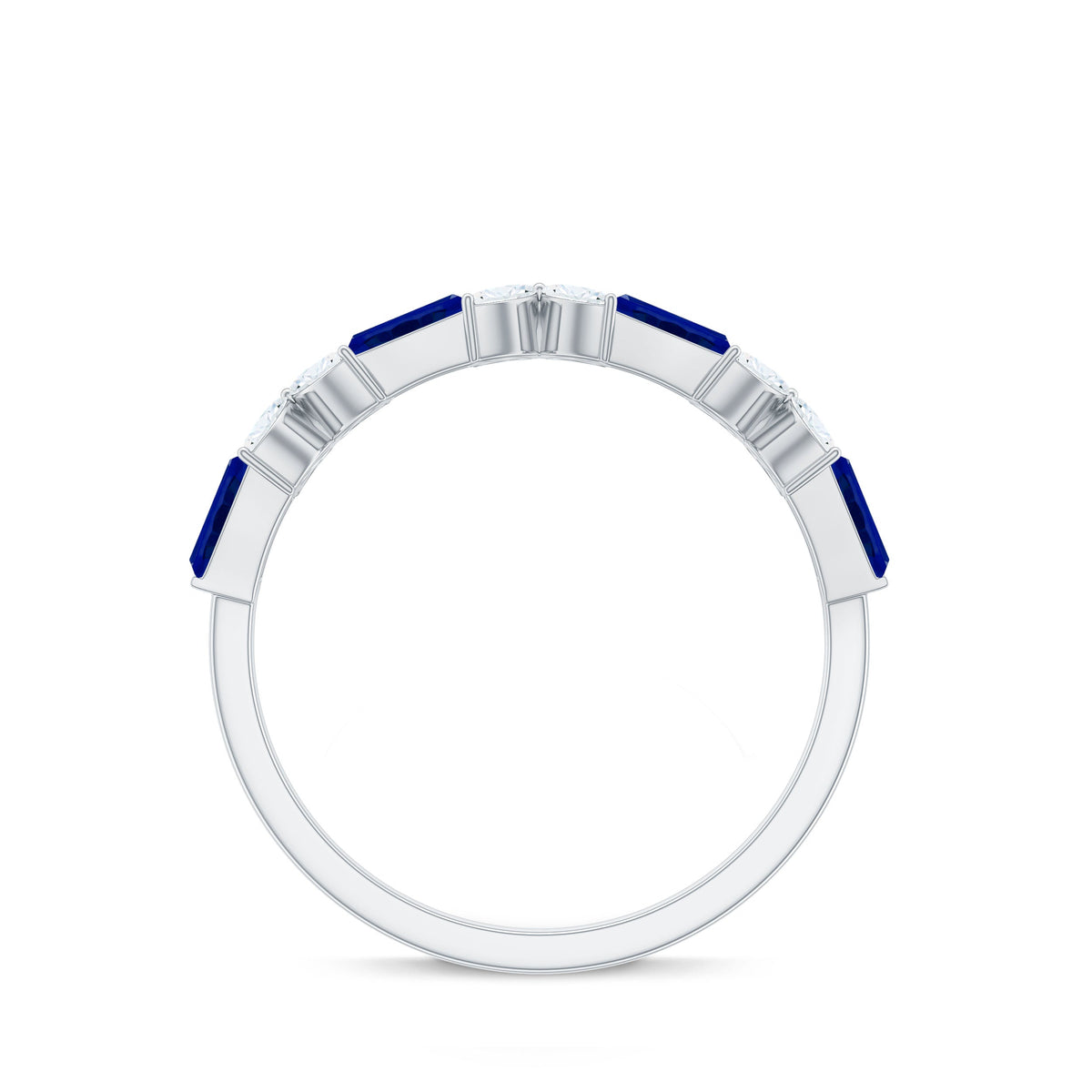 Marquise Cut Created Blue Sapphire and Moissanite Flower Half Eternity Ring