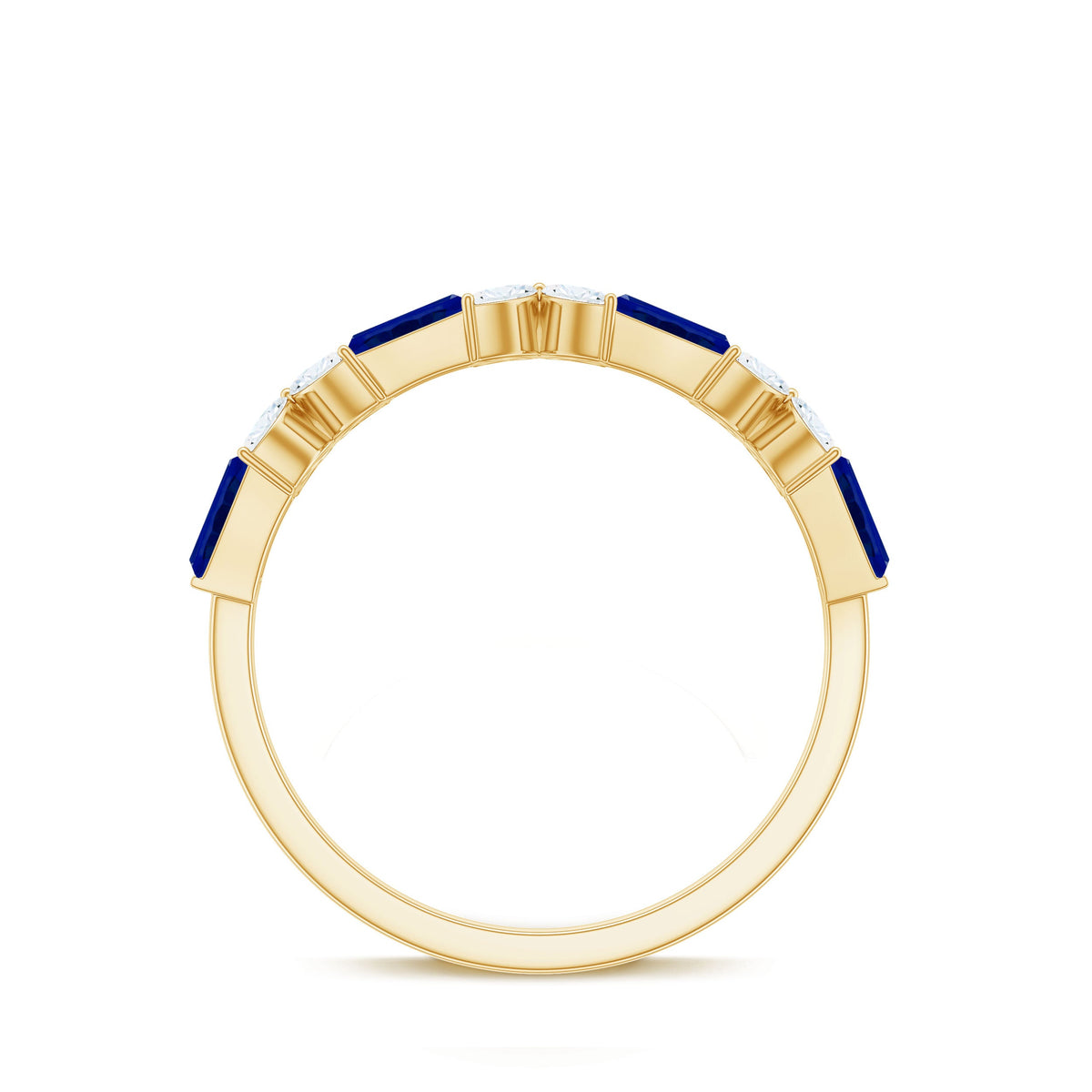 Marquise Cut Created Blue Sapphire and Moissanite Flower Half Eternity Ring