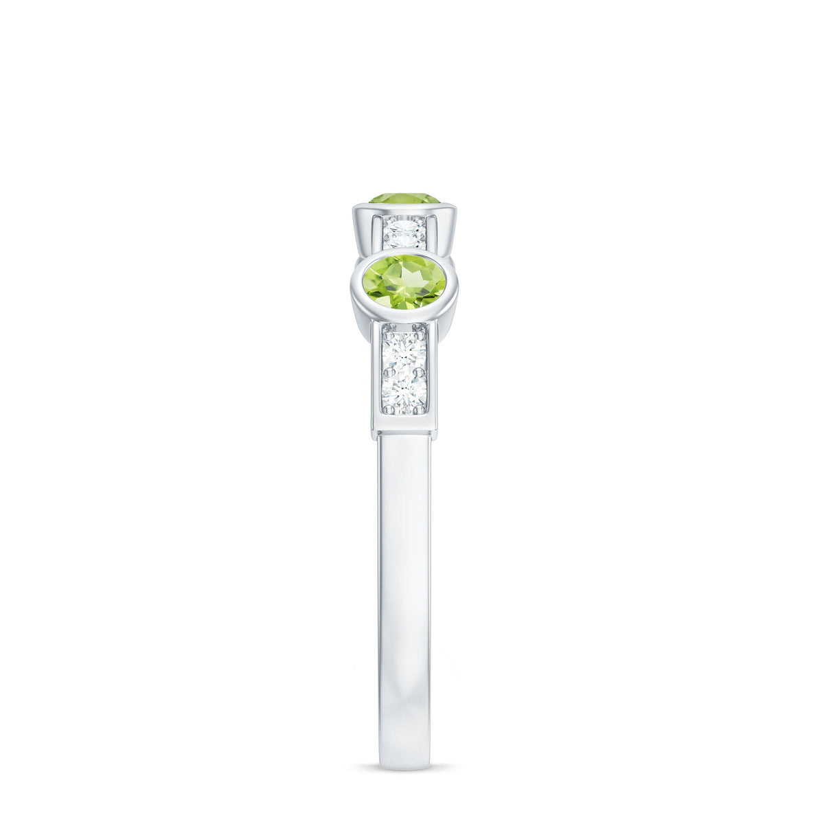 Natural Bezel Set Peridot Half Eternity Ring with Diamond