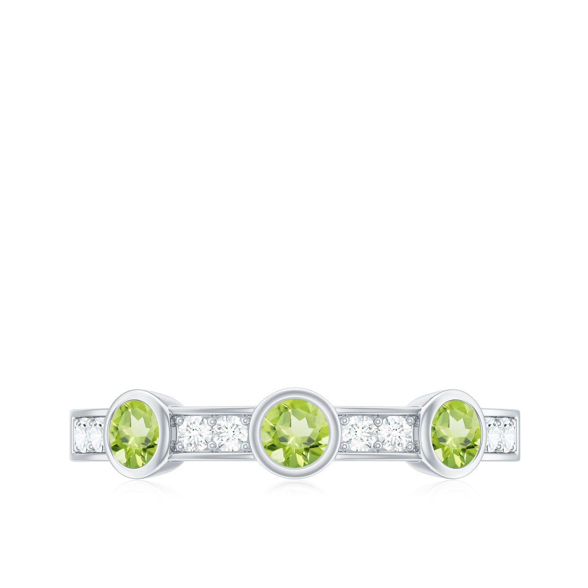 Natural Bezel Set Peridot Half Eternity Ring with Diamond
