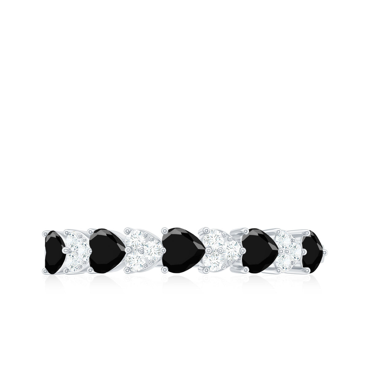 Heart Shaped Black Onyx and Diamond Half Eternity Ring