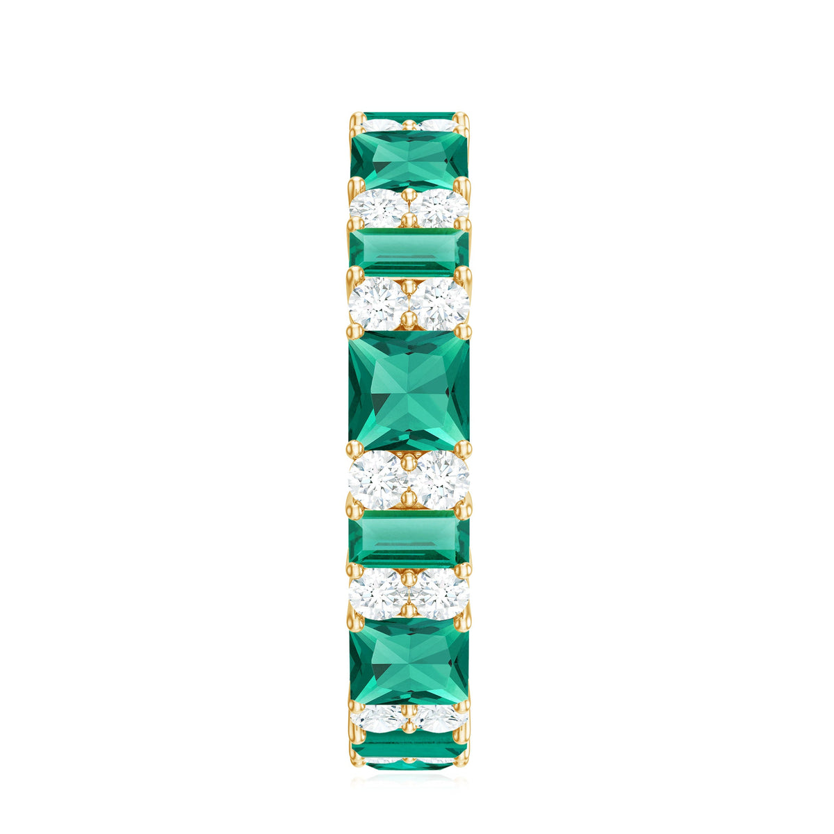 Certified Lab Grown Emerald Eternity Wedding Band with Diamond
