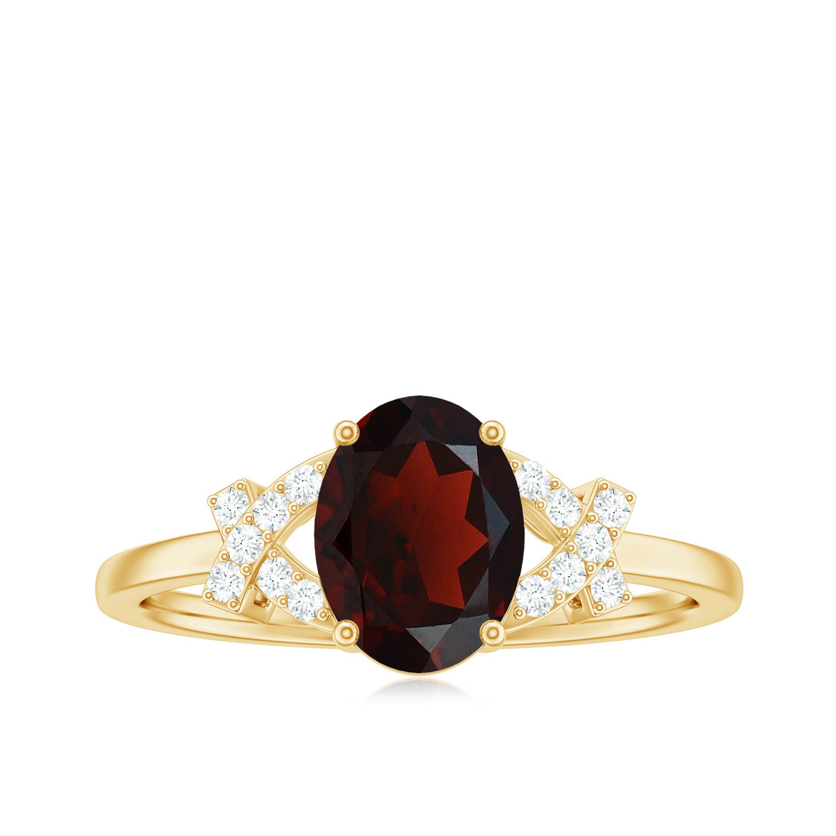 Real 1.5 Carat Garnet Oval Engagement Ring with Diamond Split Shank