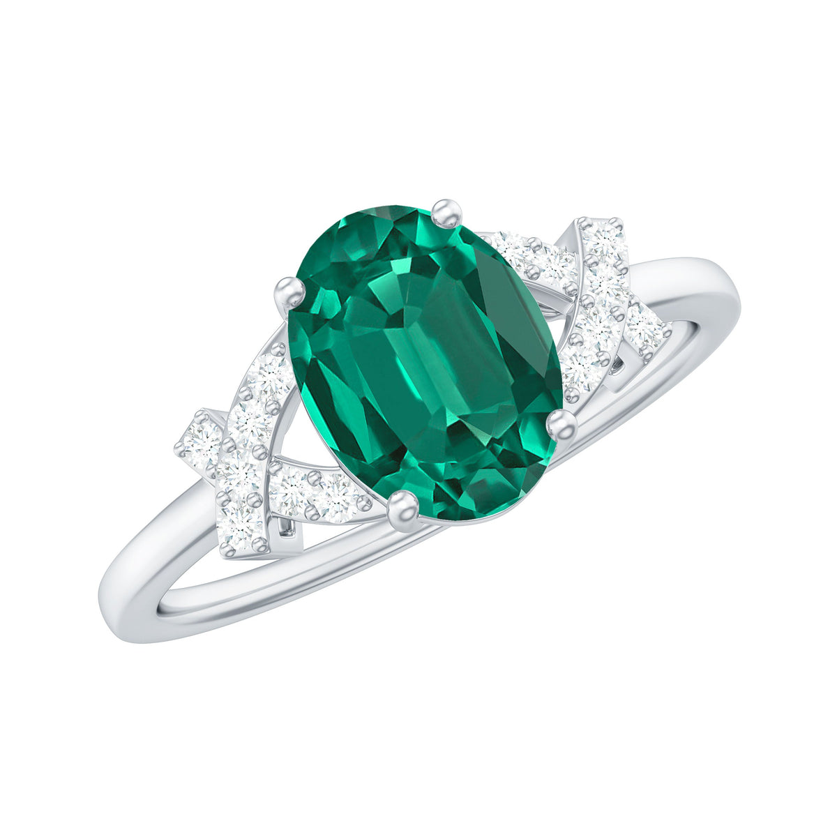 Certified 1.2 Carat Lab Grown Emerald Oval Engagement Ring with Diamond