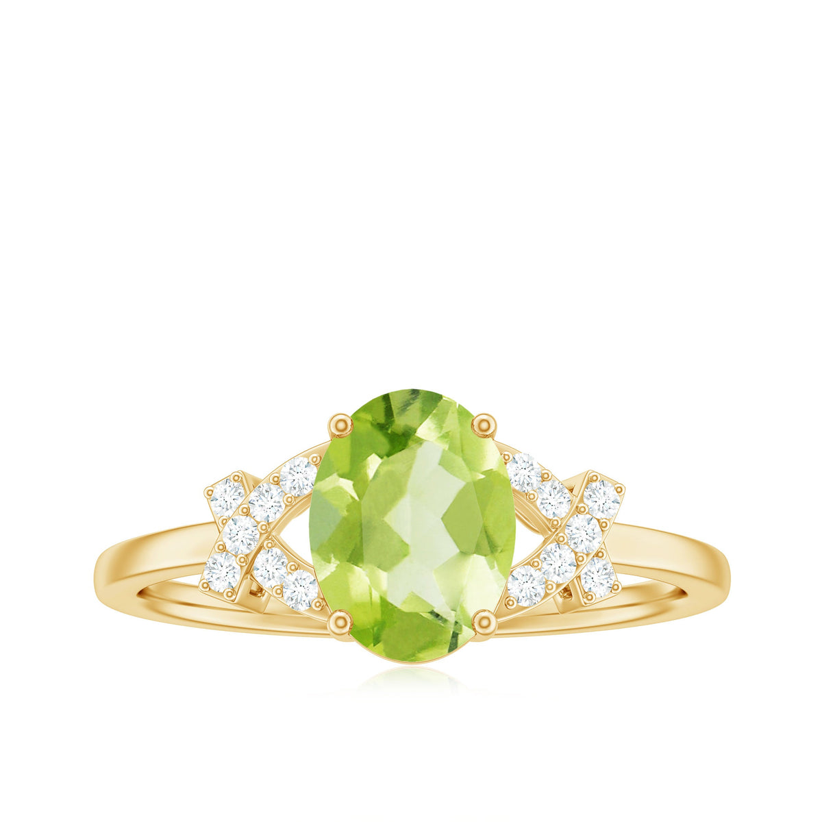 Real 1 Carat Peridot Oval Engagement Ring with Diamond Split Shank