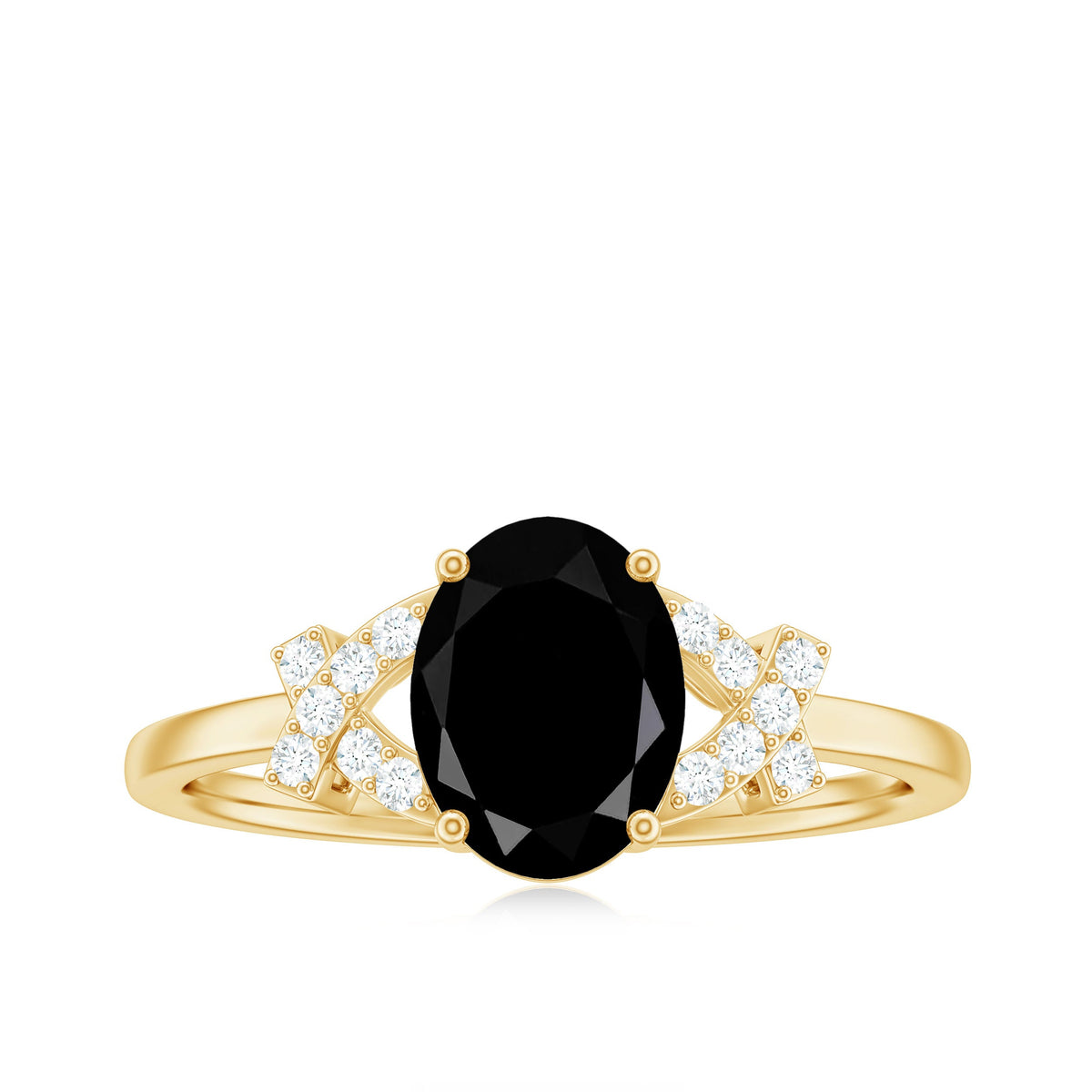 Solitaire Black Onyx Oval Engagement Ring in Split Shank