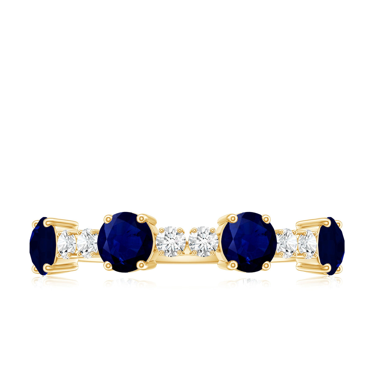 Genuine Blue Sapphire Half Eternity Ring with Diamond