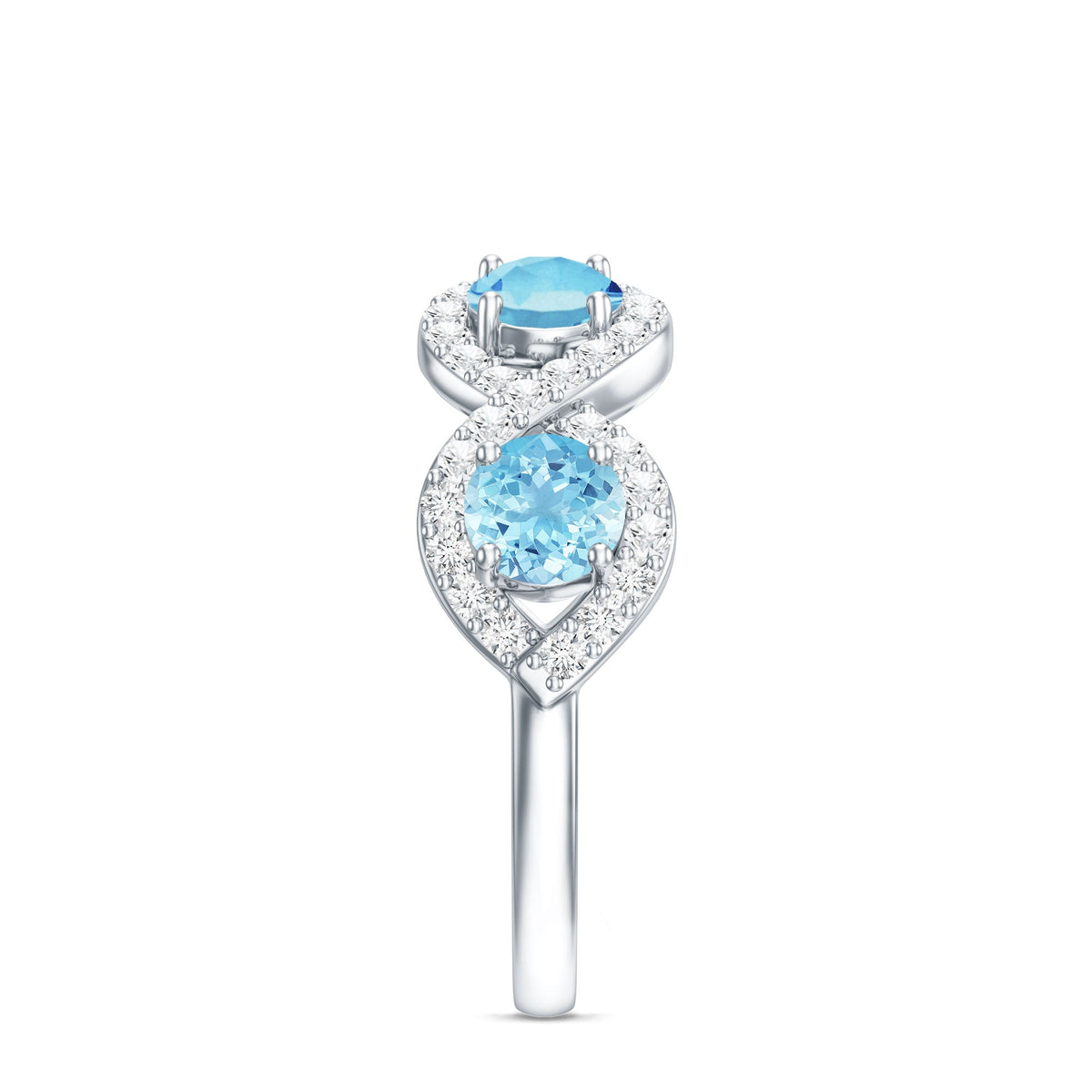 Braided Half Eternity Ring with Genuine Aquamarine and Diamond
