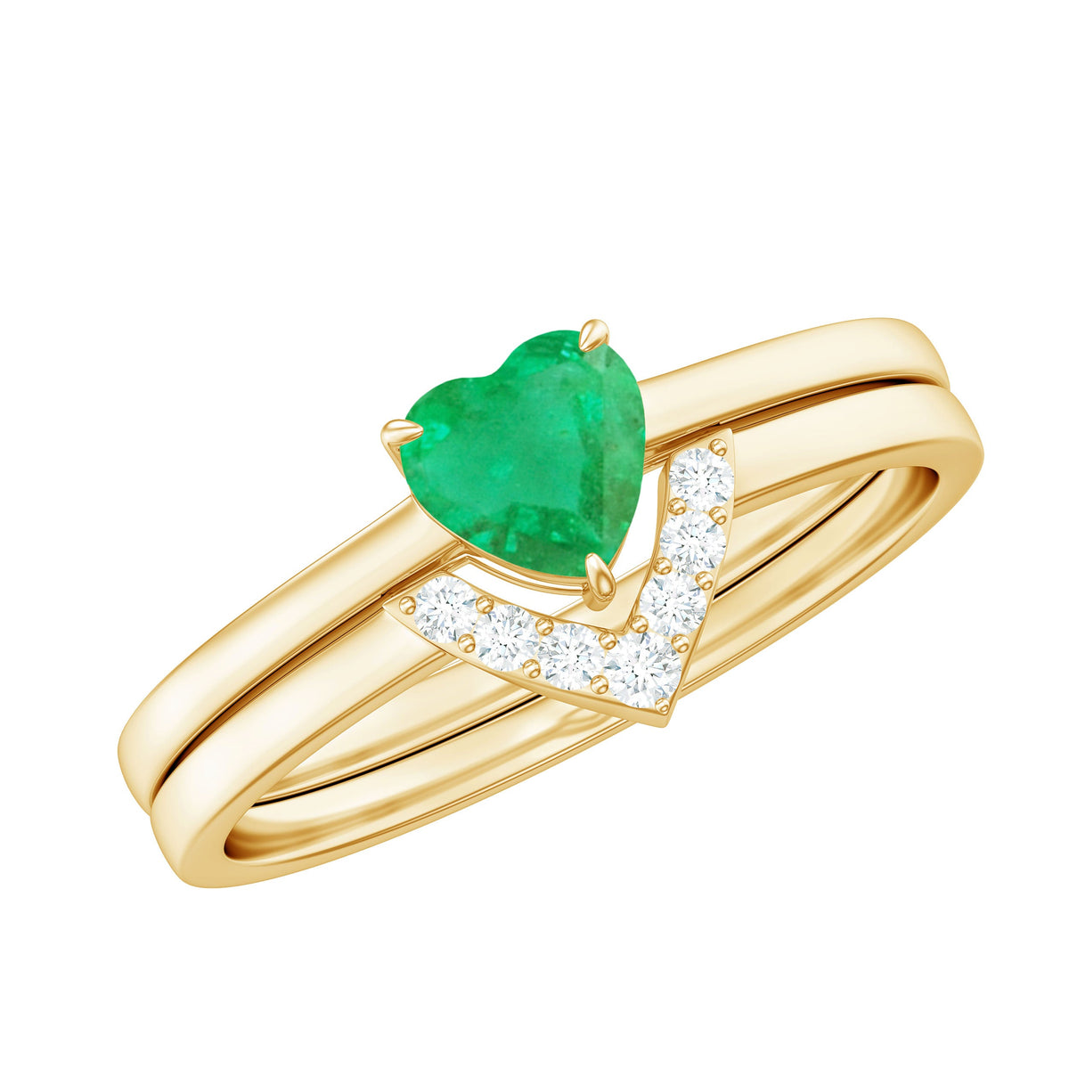 Natural Heart Shape Emerald Diamond Wedding Ring Set with Certificate