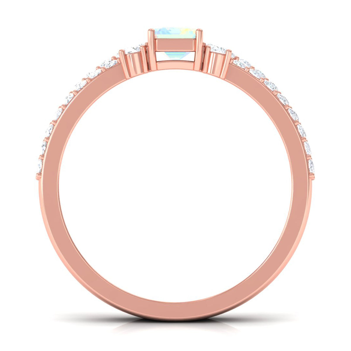 2 Carat Emerald Cut Ethiopian Opal Solitaire Engagement Ring Set with Diamond Band