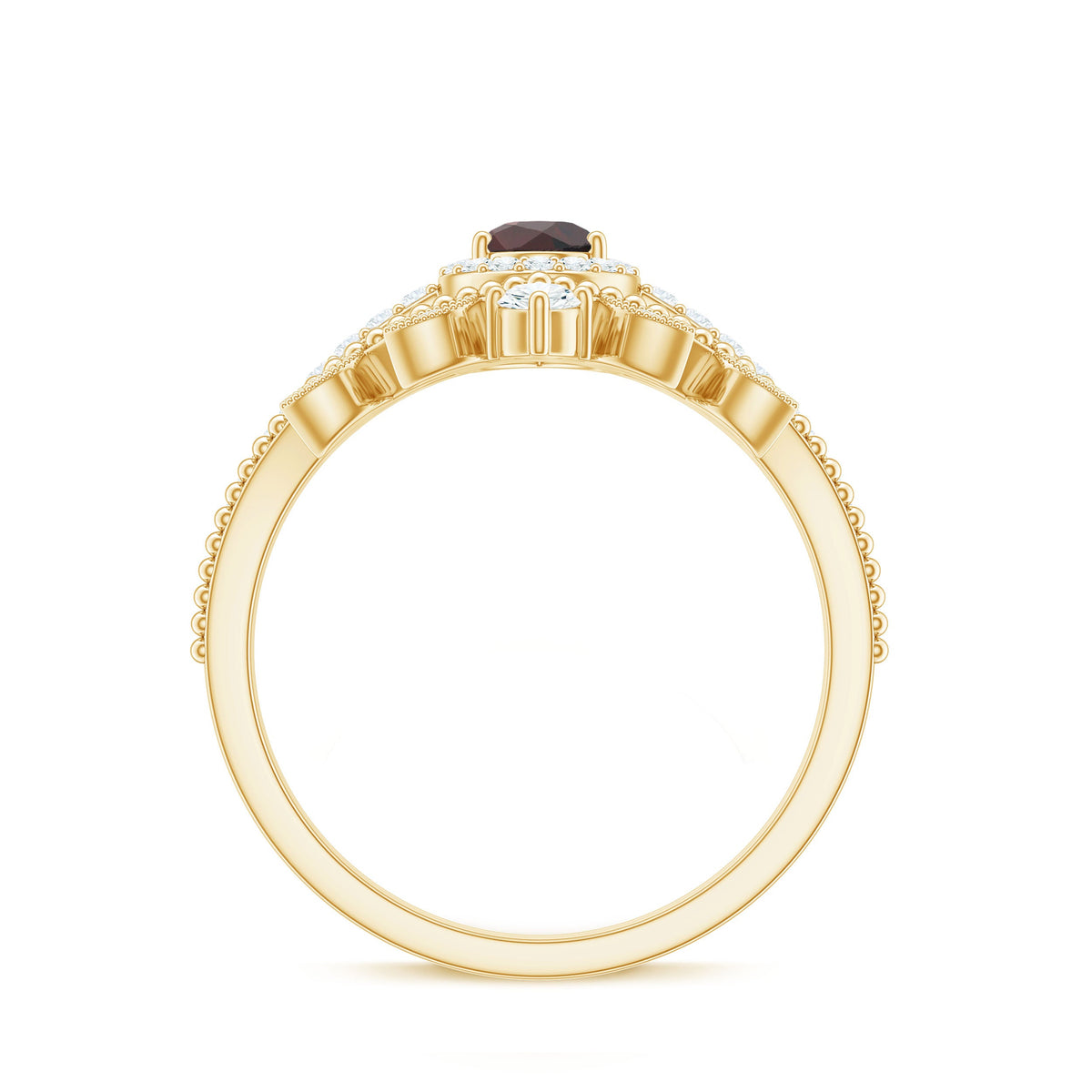 Natural Garnet Diamond Vintage Wedding Bridal Ring Set