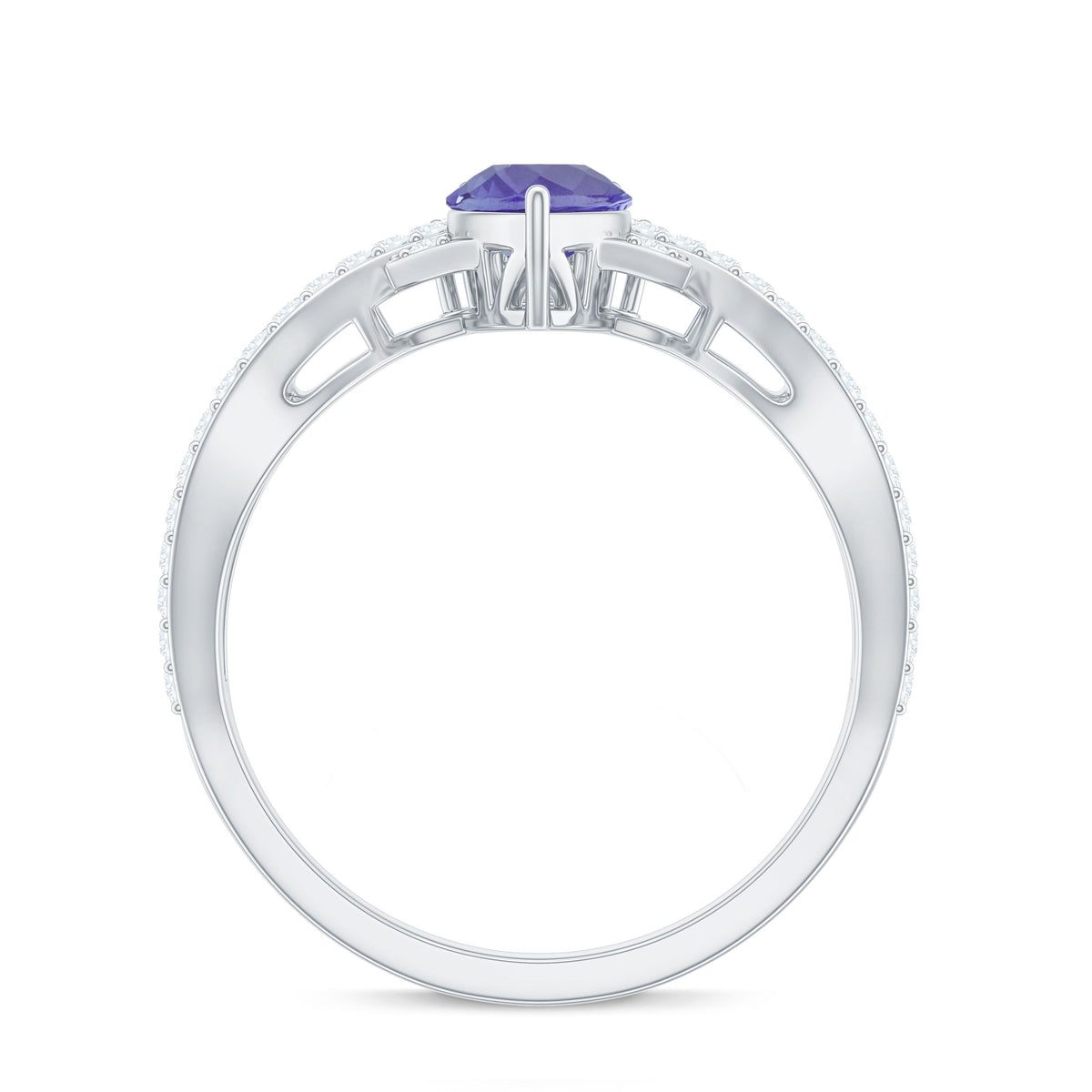 Certified Real Tanzanite Engagement Ring with Diamond Crossover Shank