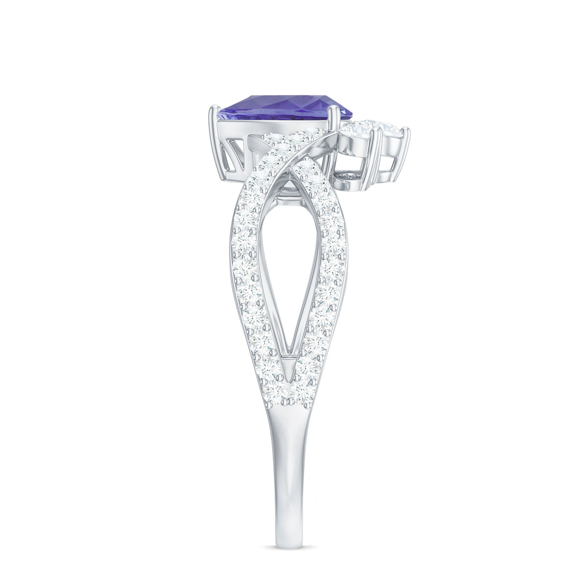 Certified Real Tanzanite Engagement Ring with Diamond Crossover Shank