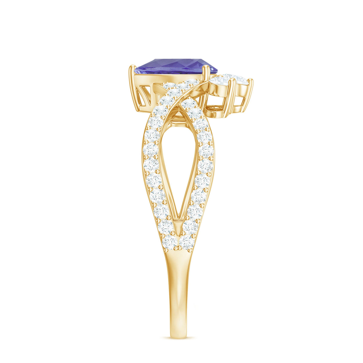 Certified Real Tanzanite Engagement Ring with Diamond Crossover Shank
