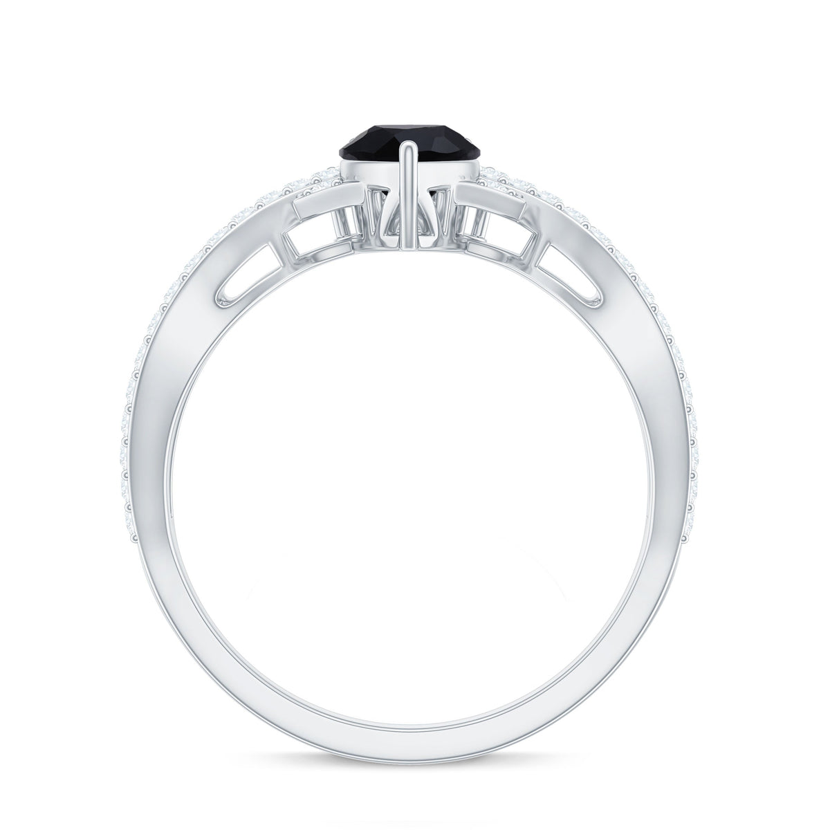 1 Carat Pear Shaped Black Onyx Designer Engagement Ring with Diamond