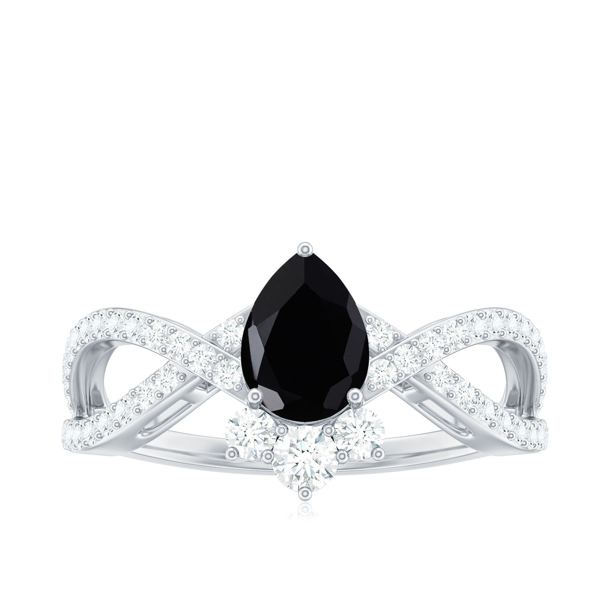1 Carat Pear Shaped Black Onyx Designer Engagement Ring with Diamond