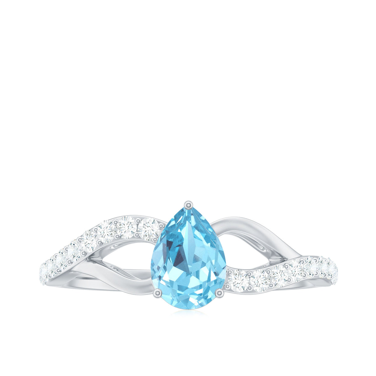 Split Shank Pear Cut Aquamarine Solitaire Ring with Diamond
