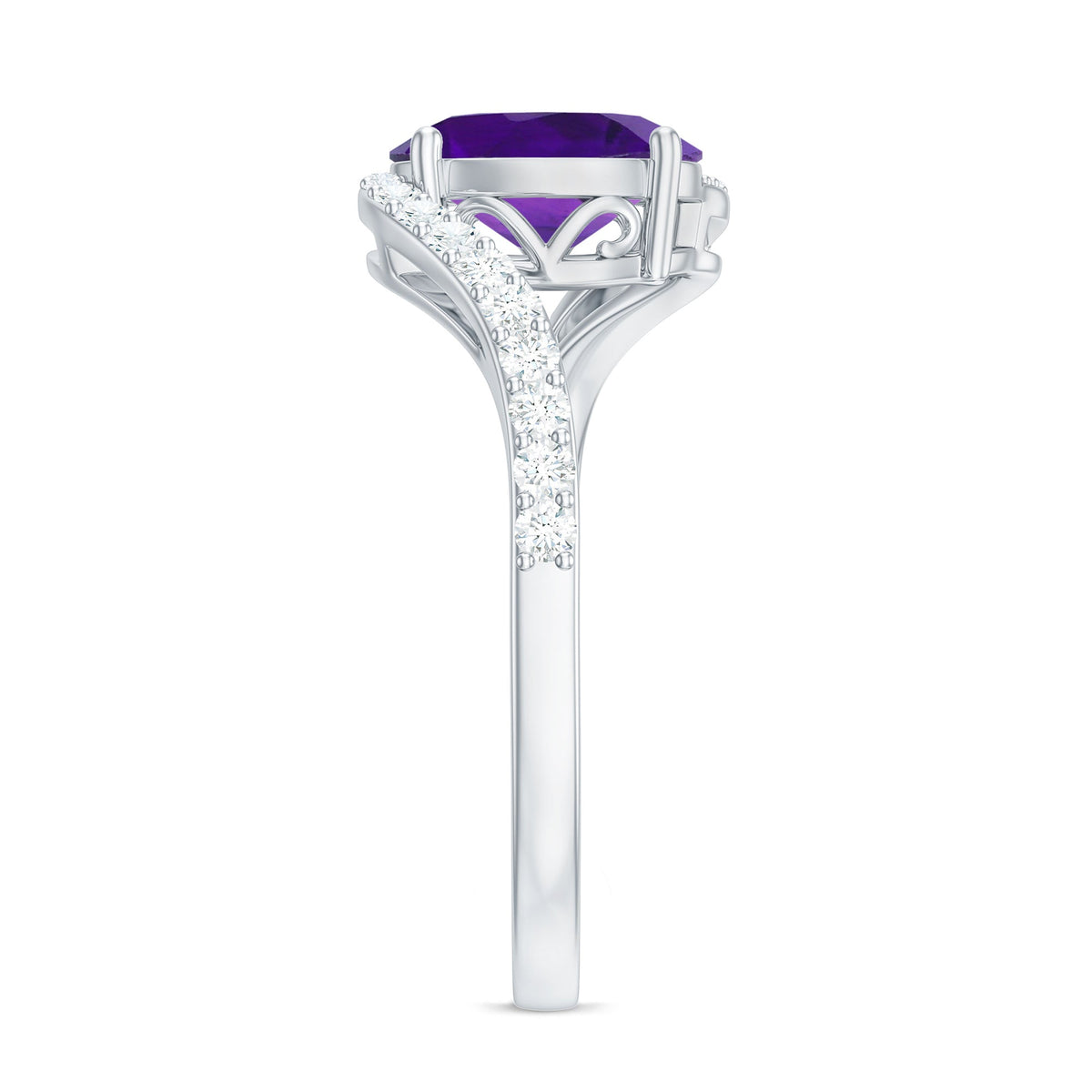 1 Carat Amethyst Oval Engagement Ring with Diamond Bypass Shank