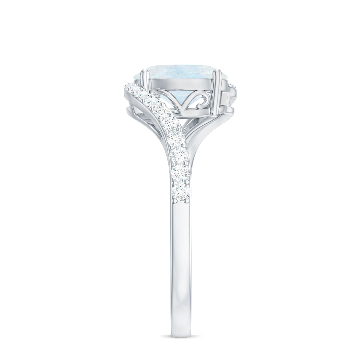 Oval Cut Solitaire Moonstone and Diamond Bypass Ring