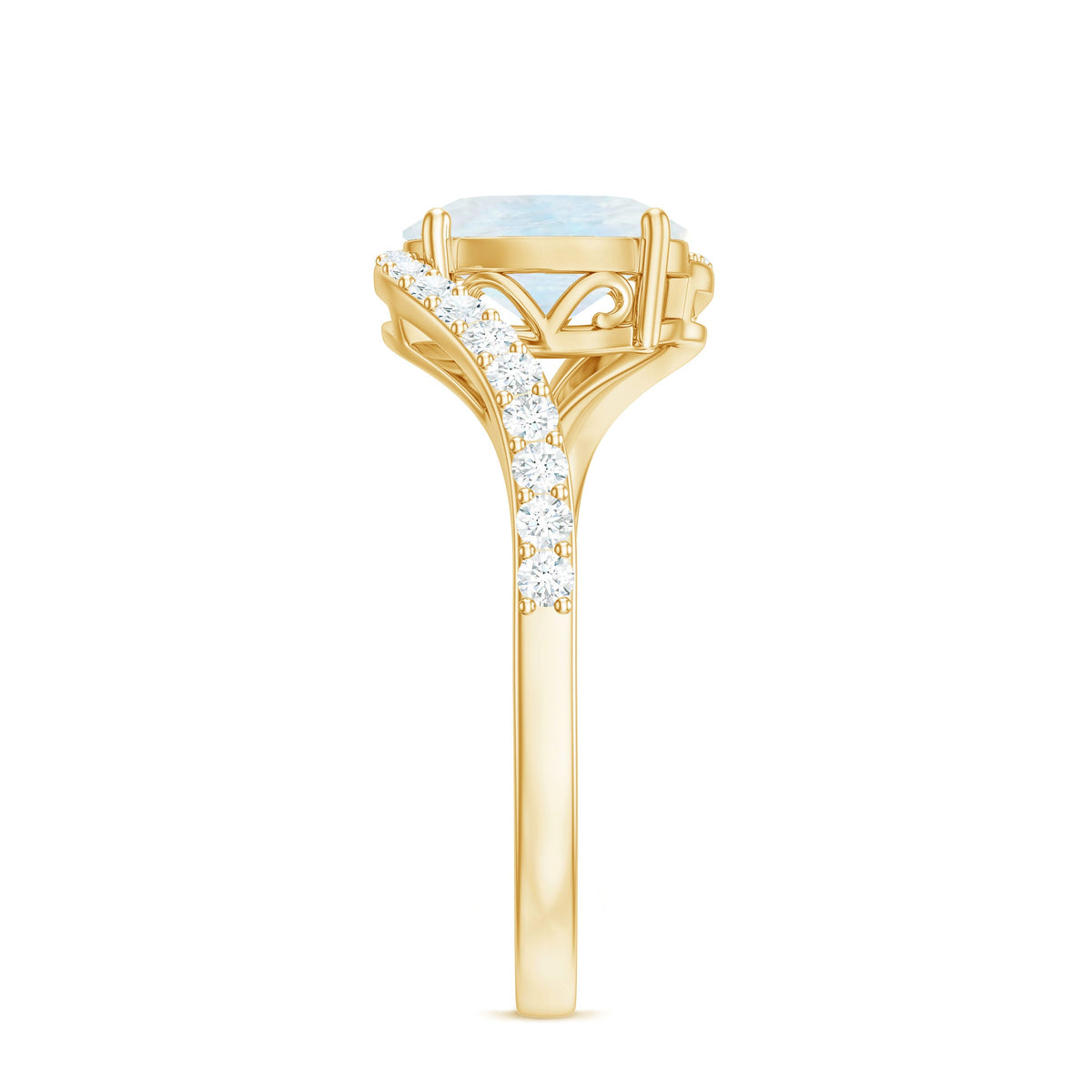 Oval Cut Solitaire Moonstone and Diamond Bypass Ring