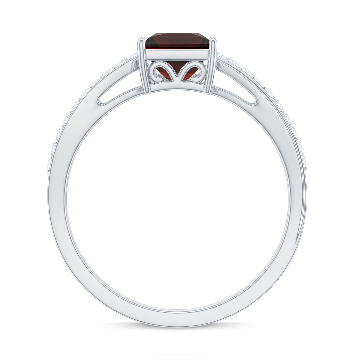 Princess Cut Garnet Solitaire Engagement Ring with Diamond