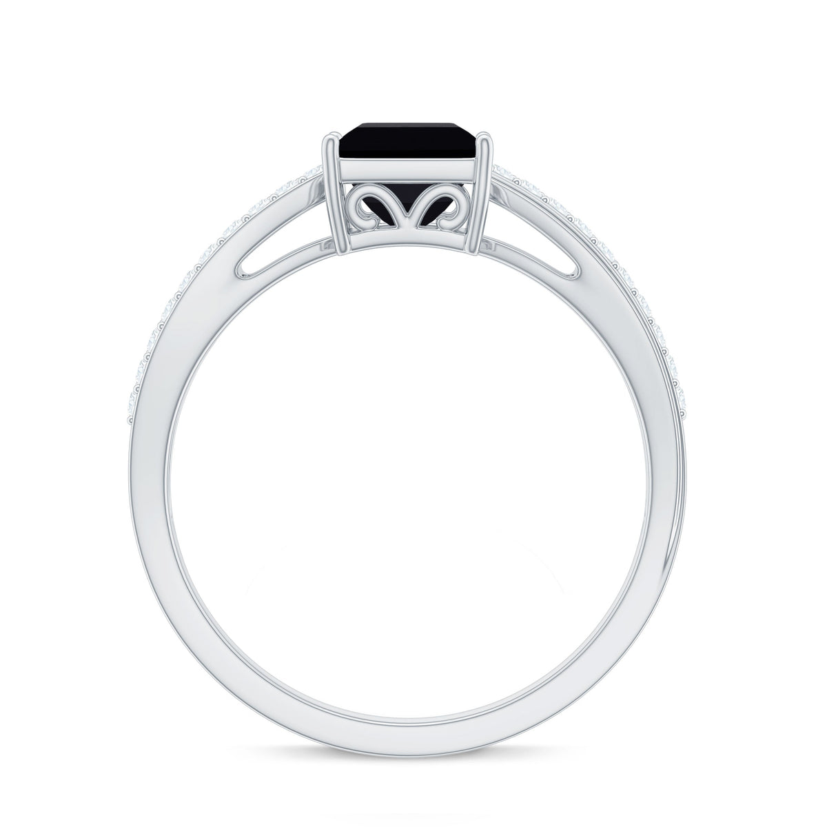 0.5 Carat Princess Cut Black Onyx Solitaire Engagement Ring with Diamond