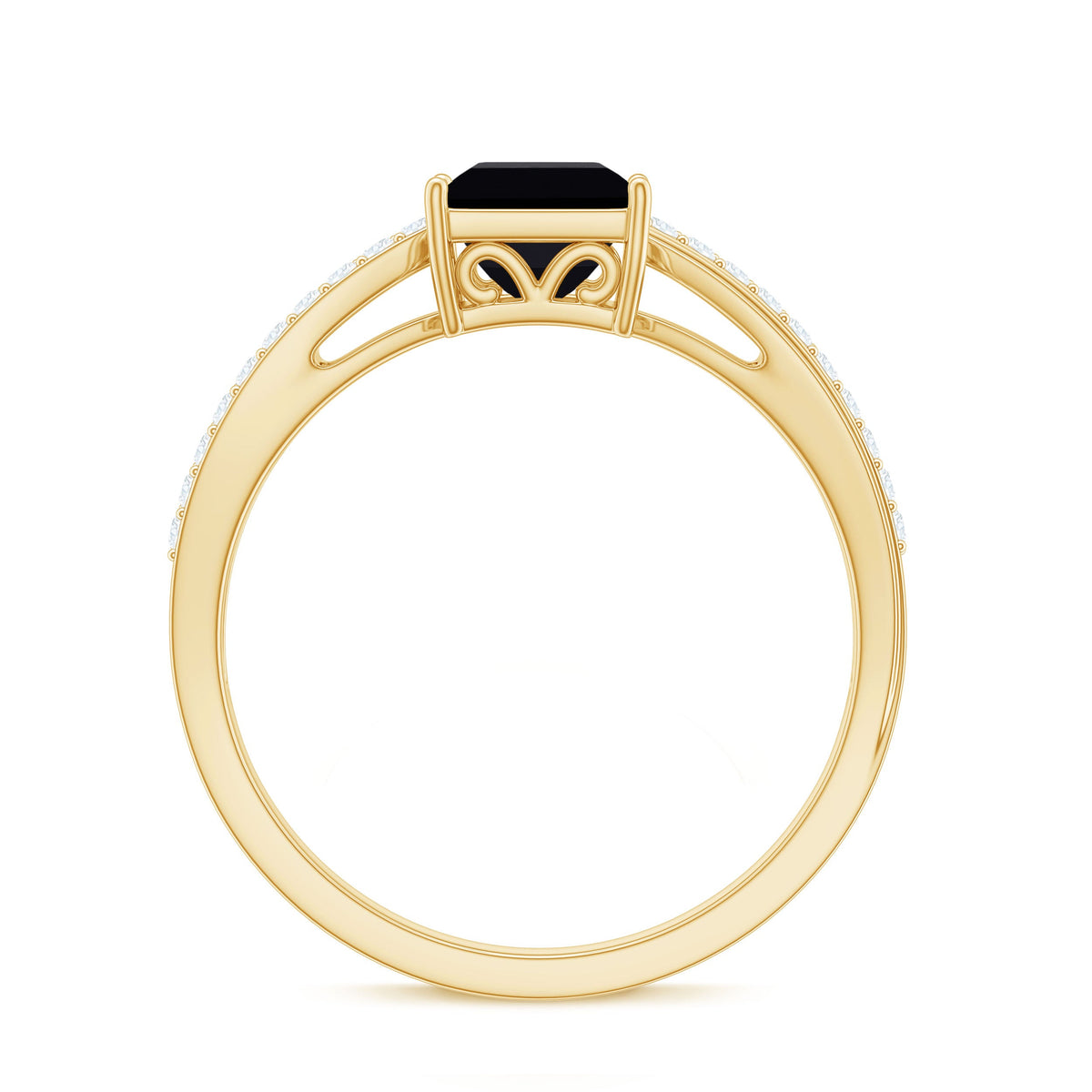 0.5 Carat Princess Cut Black Onyx Solitaire Engagement Ring with Diamond