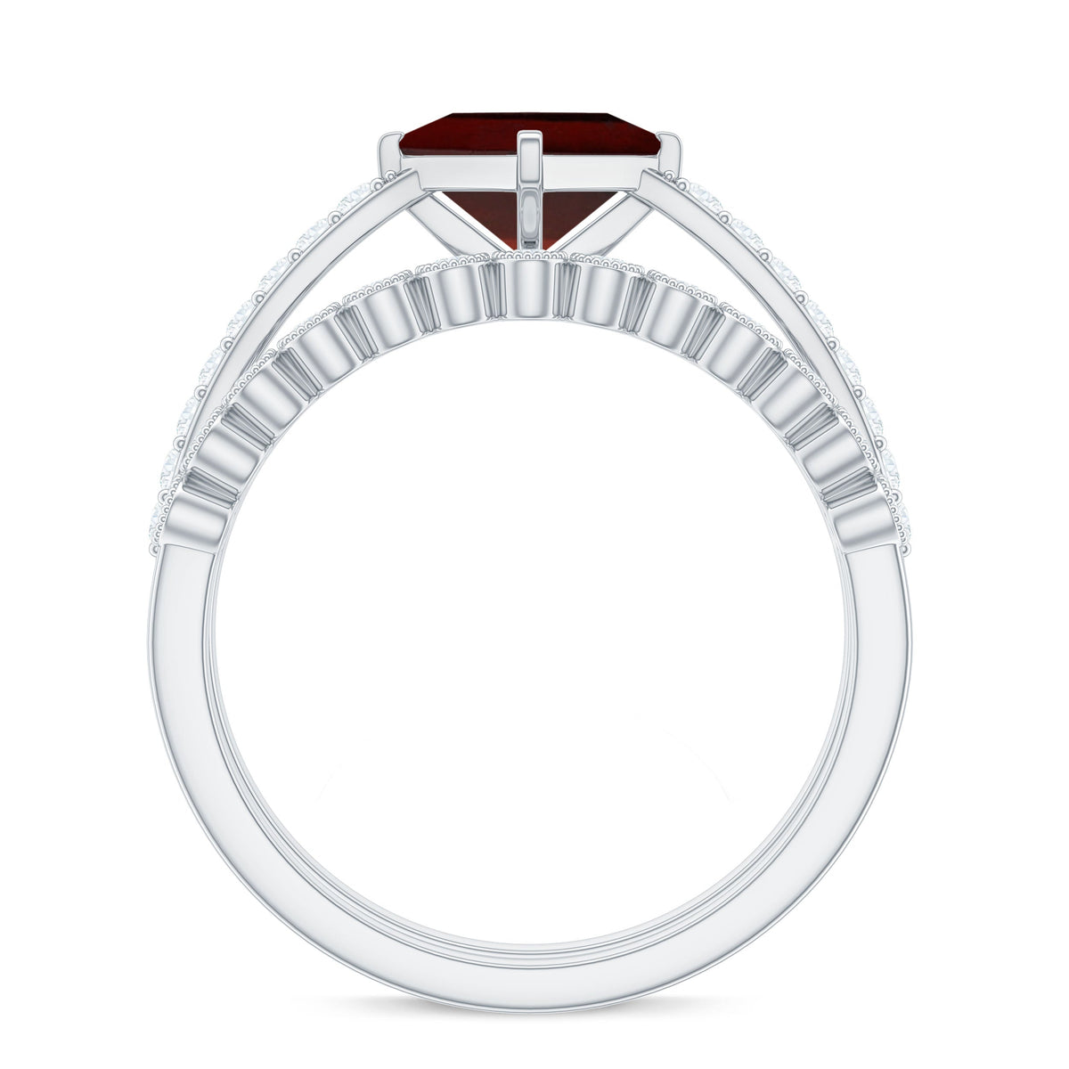 Princess Cut Garnet and Diamond Wedding Ring Set for Women