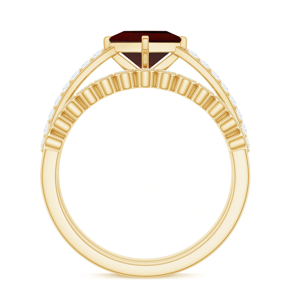 Princess Cut Garnet and Diamond Wedding Ring Set for Women