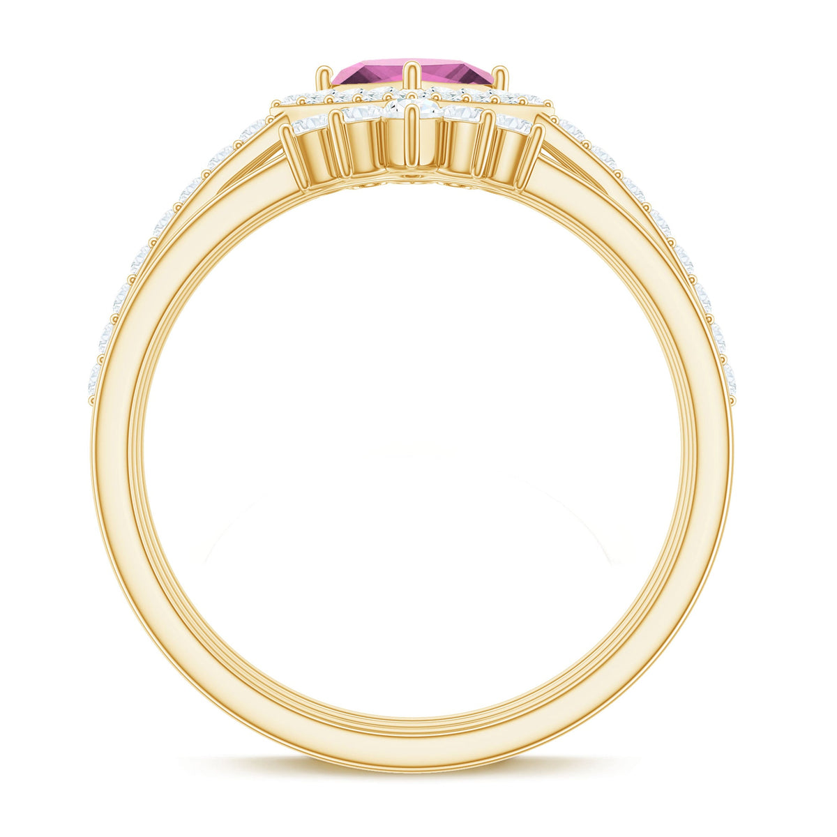 Real Pink tourmaline and Moissanite Trio Wedding Ring Set