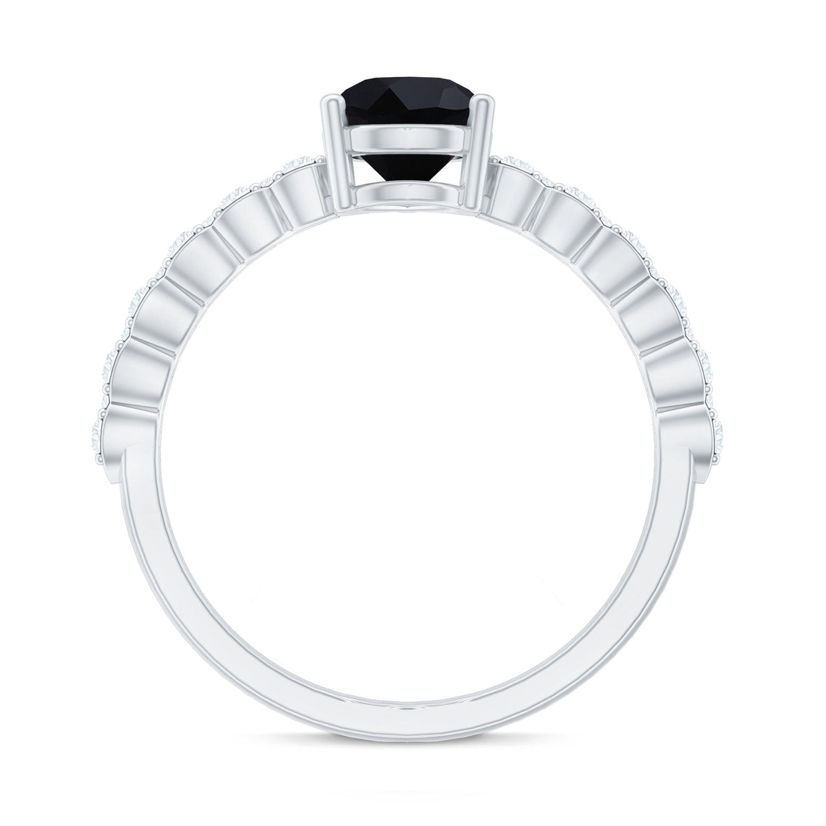 Pear Shape Black Onyx Solitaire Promise Ring with Diamond