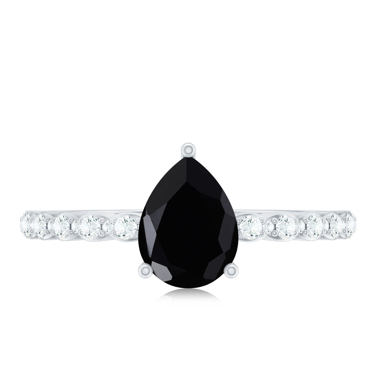Pear Shape Black Onyx Solitaire Promise Ring with Diamond